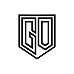 GO Letter Logo monogram shield geometric line inside shield isolated style design