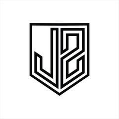 JZ Letter Logo monogram shield geometric line inside shield isolated style design