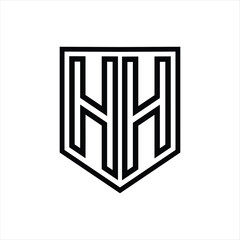 HH Letter Logo monogram shield geometric line inside shield isolated style design
