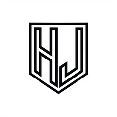 HJ Letter Logo monogram shield geometric line inside shield isolated style design