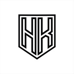HK Letter Logo monogram shield geometric line inside shield isolated style design