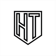 HT Letter Logo monogram shield geometric line inside shield isolated style design