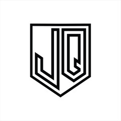 JQ Letter Logo monogram shield geometric line inside shield isolated style design