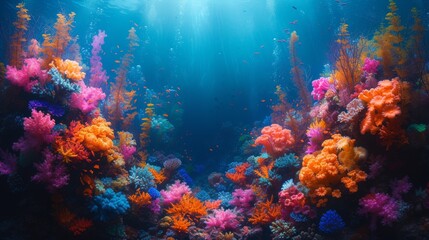Fototapeta na wymiar Vivid Coral Reef Teeming with Marine Life: An underwater spectacle of a vivid coral reef bursting with a kaleidoscope of colors and marine life.
