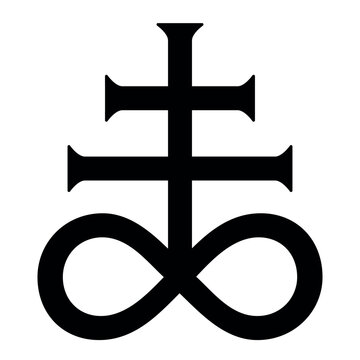 Leviathan Satan Cross, black and white silhouette illustration of alchemical symbol for brimstone black sulfur symbol
