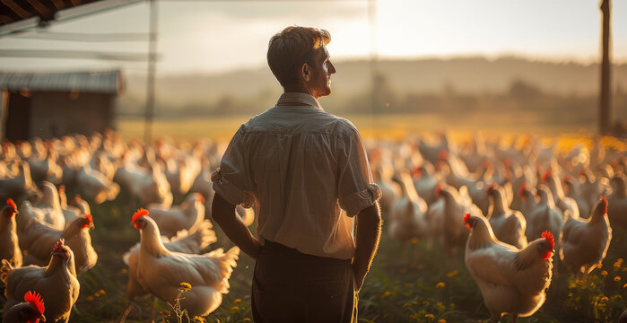 A confident poultry farmer investing in their operation. Generative AI.