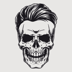 Hairy skull vintage sticker monochrome