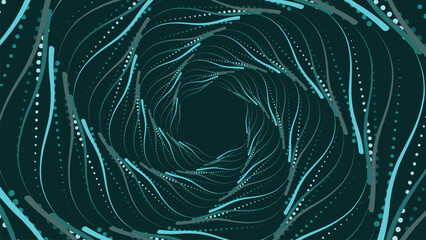 Abstract spiral dotted urgency vortex style round deep data cycle creative background.