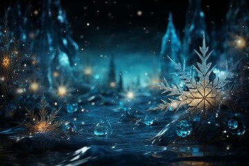 A snowflake drifting in the serene water, a beautiful atmospheric phenomenon
