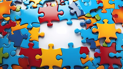 Bright puzzle details close-up, copy space