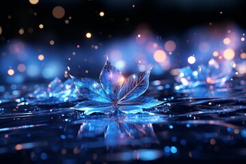 a blue flower is floating in the water