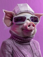 portrait of Pig, wearing sunglasses and clothes cosplay human