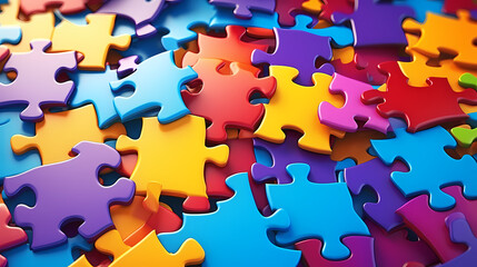 Bright puzzle details close-up, copy space