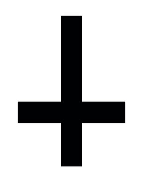 Cross of Saint Peter, black and white vector silhouette illustration of inverted upside down Christian or anti-Christian and Satanic symbol, isolated on white background