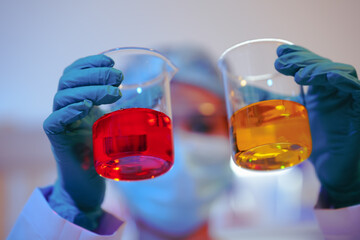 Asian female scientist passionately conducts experiments in a laboratory, surrounded by petri...