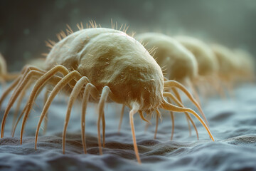 Dust mites that cling to fabric cause allergies. - obrazy, fototapety, plakaty