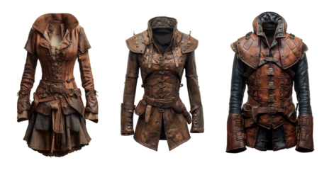 Steampunk Leather medieval top or armor. Ancient civilization costume. Isolated on transparency.	