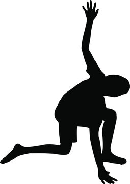 a boy making exercise, silhouette vector