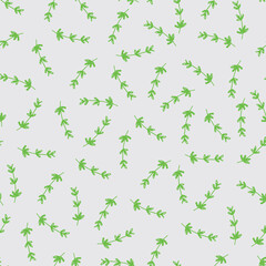 Vector simple scattered spaced out green and grey herb rosemary seamless background repeat pattern with sketched leaves. Perfect for fabric and wallpaper.