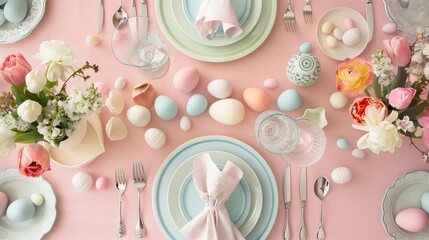 Pastel-colored napkins folded into elegant shapes, arranged alongside polished silverware on an Easter table.
