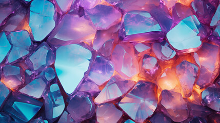 Obraz premium Piękne błyszczące tło z kamieniami szlachetnymi z niebieskimi kawałkami szkła, z odbiciem lustrzanym