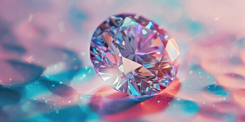 Precious diamond closeup on shiny light background with copy space