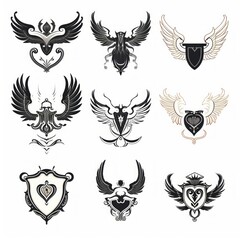 Fototapeta premium Heraldic wings icon set
