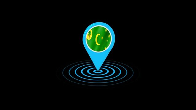 Cocos Keeling Islands flag icon gps location tracking animation in black background