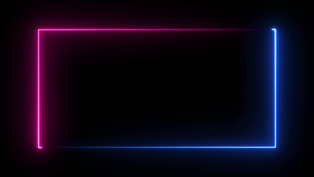 Glowing saber rectangle neon frame background animation .