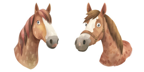 cute brown horse head watercolor illustration