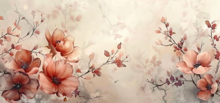 Fototapeta Watercolor floral background with white space nature design of blossoming flowers artistic illustration perfect for spring and summer themes blending vintage and modern styles in romantic botanical