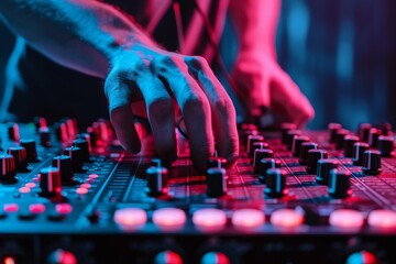 An experienced audio engineer skillfully navigates the intricate mixing console, effortlessly blending electronic instruments and music, creating a mesmerizing soundscape for the indoor audience whil
