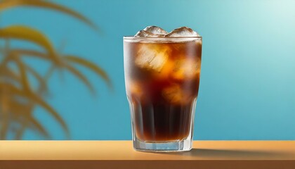 Cold coffee brew drink on blue background with ice cubes for a very hot summer day