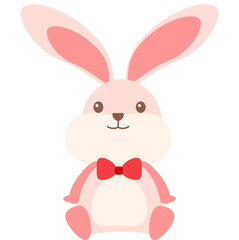 Pink rabbit cartoon character tied with a red bow Vector illustration