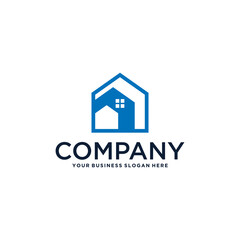 real estate logo design with building and house
