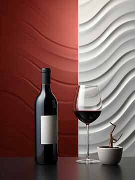 glass with red wine on a dark background