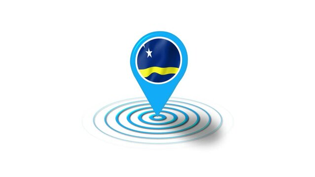 Curacao flag icon 3d GPS location tracking animation in white background