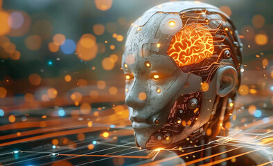 Conceptual image of a human brain on a circuit board, symbolizing artificial intelligence and advanced technology.
