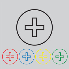 Add icon vector. Plus sign symbol in trendy flat style. Set elements in colored icons. Medical cross vector icon illustration isolated on white background 