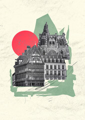 Collage of various view of Strasbourg in France, Art design