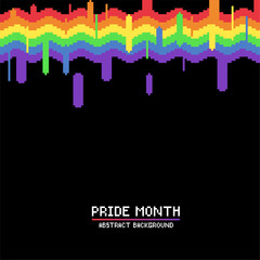 Melting Motion Pride Rainbow Fuzzy Line Stripe Bar Frame, Pixel Art Styled Artwork, Black Background