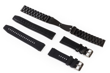 Black straps for wrist watch made with different materials