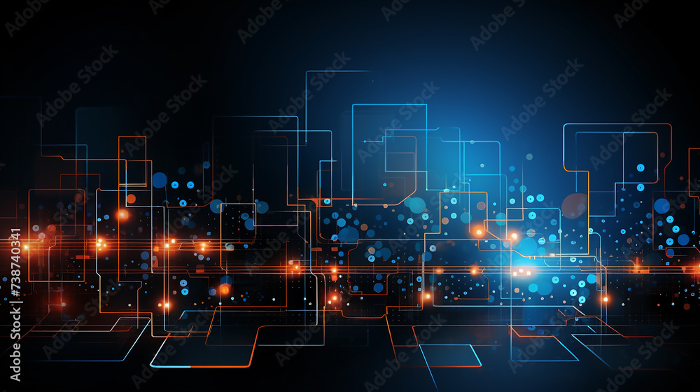 Wall mural abstract colorful technology futuristic digital graphic concept blue square, technology wireframe ba