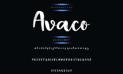 Vector artwork of primitive alphabetic brush drawings of letters and numbers. Font symbols and signs.