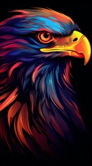 Fototapeta premium Colorful Eagle Face on Black Background. Generative AI