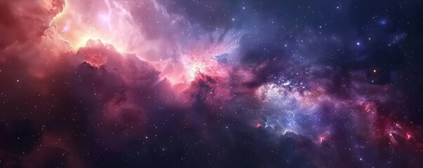 Starry night sky with colorful clouds capturing vastness of universe and beauty of astronomy cosmic spectacle showcasing nebulae constellations and infinite expanse of space science and art in display - obrazy, fototapety, plakaty