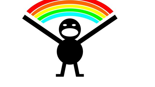 simple illustration of stickman character have an rainbow imagination