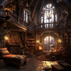 Fototapeta na wymiar the wizard's room fantasy style art