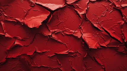This image features a deeply textured red surface with cracked patterns, suitable for abstract art concepts and vibrant background applications. - obrazy, fototapety, plakaty