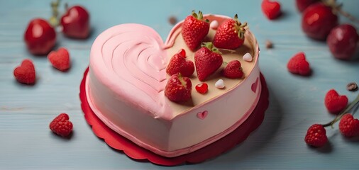 Obraz na płótnie Canvas top view of delicious heart shaped cake background